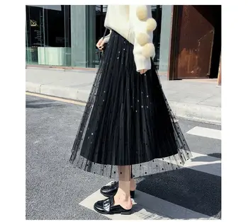 

2019 New Women Fashion Polka Dot Pattern Skirt Lady High Waist Pleuche Gauze Pleated Skirt Multi-colors