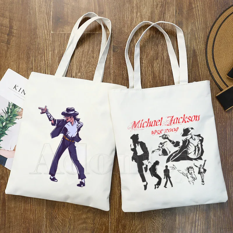 

Popular Michael Jackson Print Reusable Shopping Bag Women Canvas Tote Bags Printing Eco Bag Cartoon Shopper Shoulder Bags