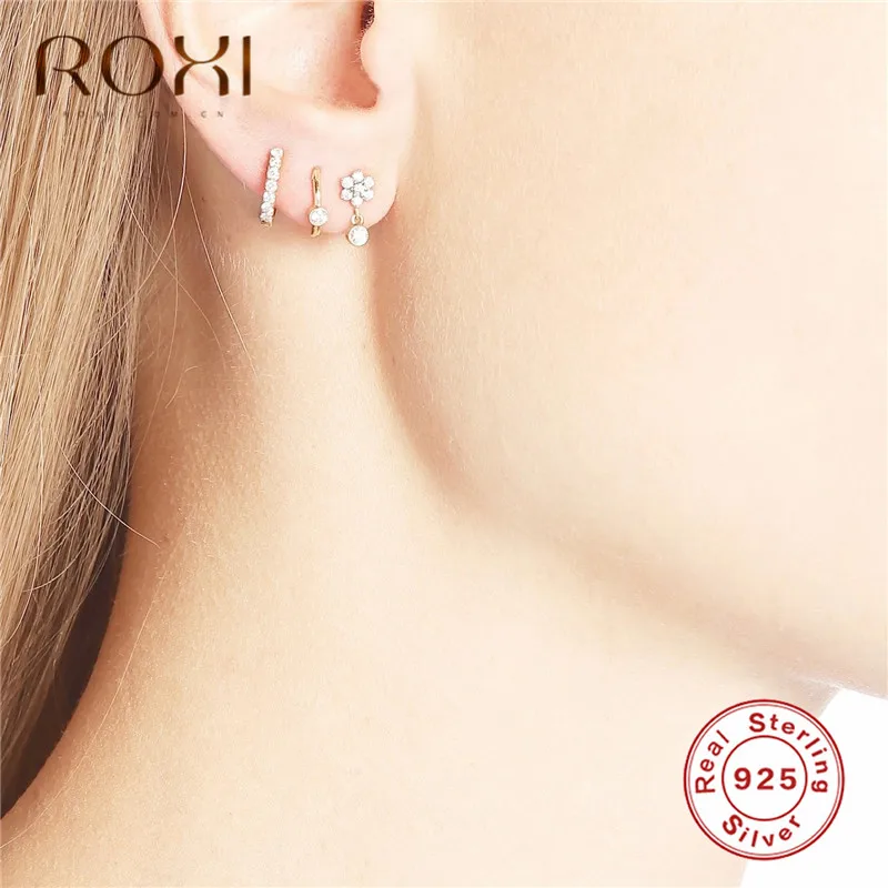 ROXI, модные женские Кристальные серьги в виде снежинок, 925 пробы, серебряные серьги-гвоздики для женщин, изысканные циркониевые серьги, ювелирные изделия
