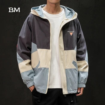 

CONTRAST-COLLAR fashions college jacket streetwear hoodie hip hop Hooded jacket kpop korean style clothes 2019 oversized coat