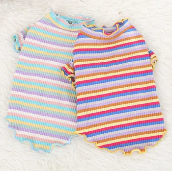 

Pet dog rainbow striped knit lotus leaf clothes cotton warm winter T-shirt cat puppy clothing clothing 11.13