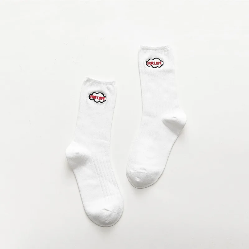 Женские Высококачественные новые хлопковые носки, зимние милые вышитые носки с героями мультфильмов, женские радужные носки AA16 - Цвет: Белый