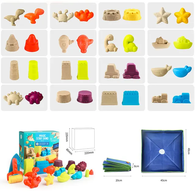Children Indoor Play Sand Beach Toy Storage Bag Sand Shovel Tool Mold Set Starry Sky Sand Indoor Castle Beach Sandbox Toys New 6