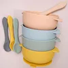 High Quality Silicone Baby Sucker Bowl With Lid BPA Free Waterproof Toddler Plate Set Portable Silicone Spoon For Kids 4