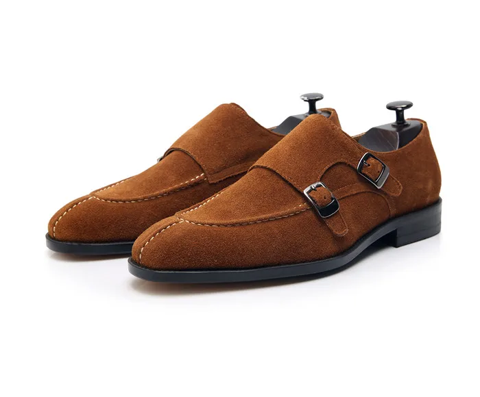 SHOOEGLE zapatos hombre; коричневые замшевые лоферы с двойной пряжкой; мужские мокасины; повседневная обувь; свадебные вечерние туфли