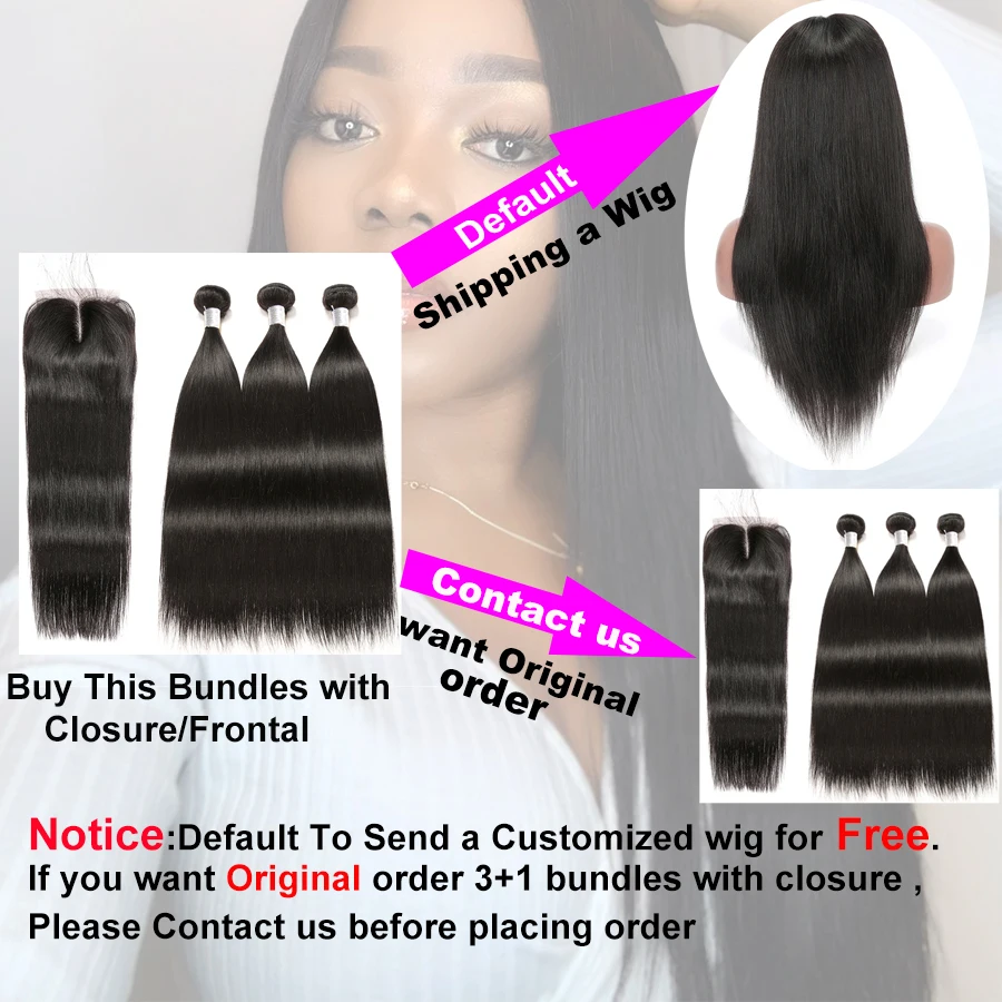 Brazilian Human Hair Bundles With Closure Can Be Customized a Wig For Free Straight Hair Bundles With Closure ALIPOP Remy Hair (1)