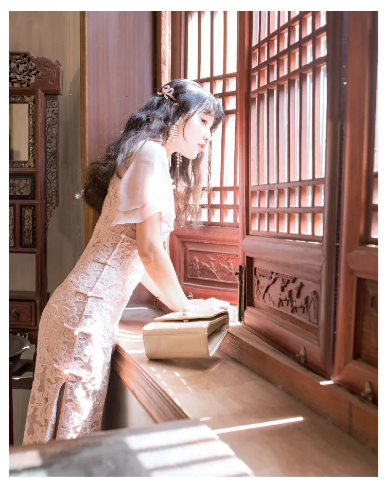 Женский Чонсам Летний Стиль nian qing kuan китайский стиль Повседневная измененная версия средней длины