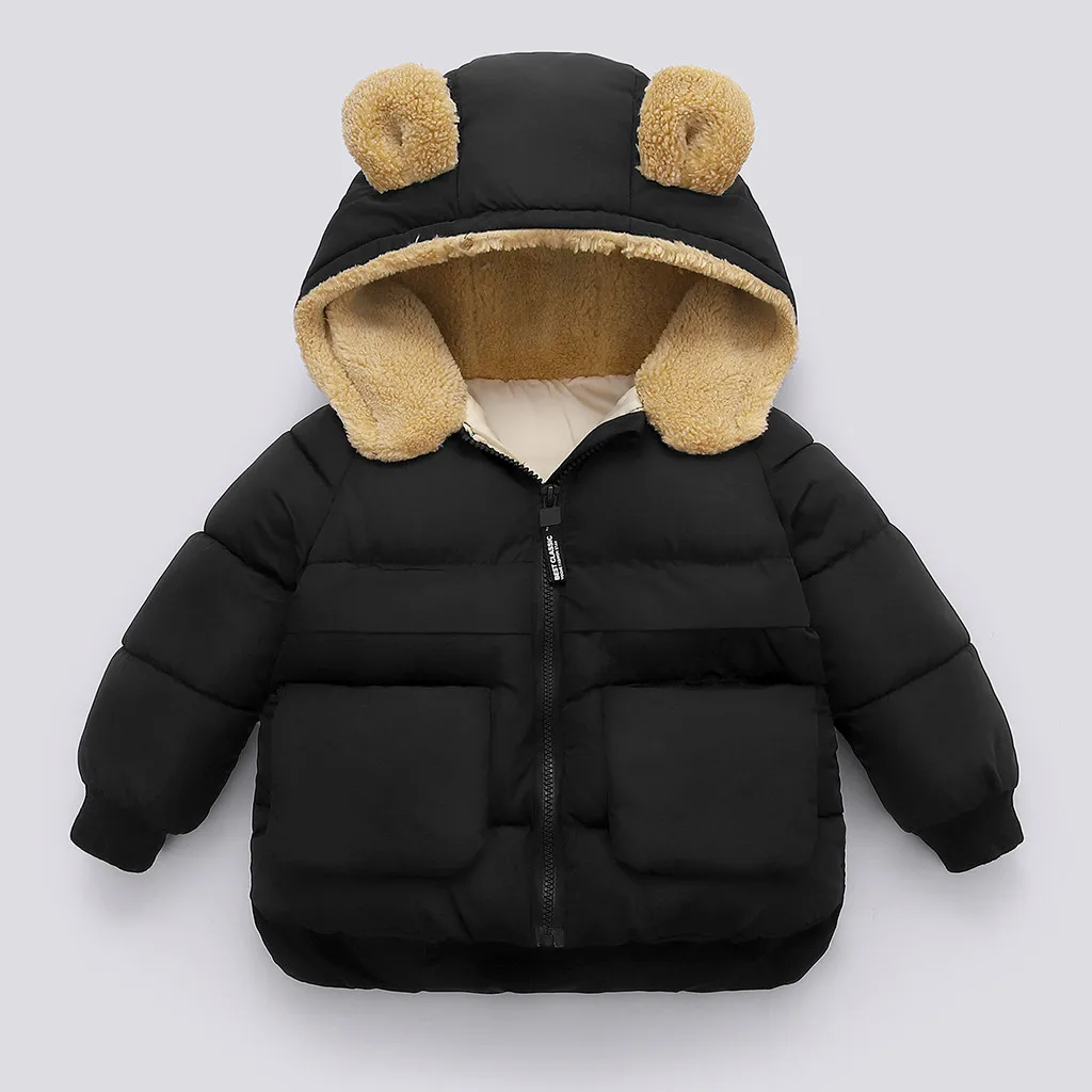 Куртка для маленьких девочек зимнее плотное теплое пальто на молнии с капюшоном и медвежьими ушками для маленьких мальчиков верхняя одежда г., детская одежда# g4