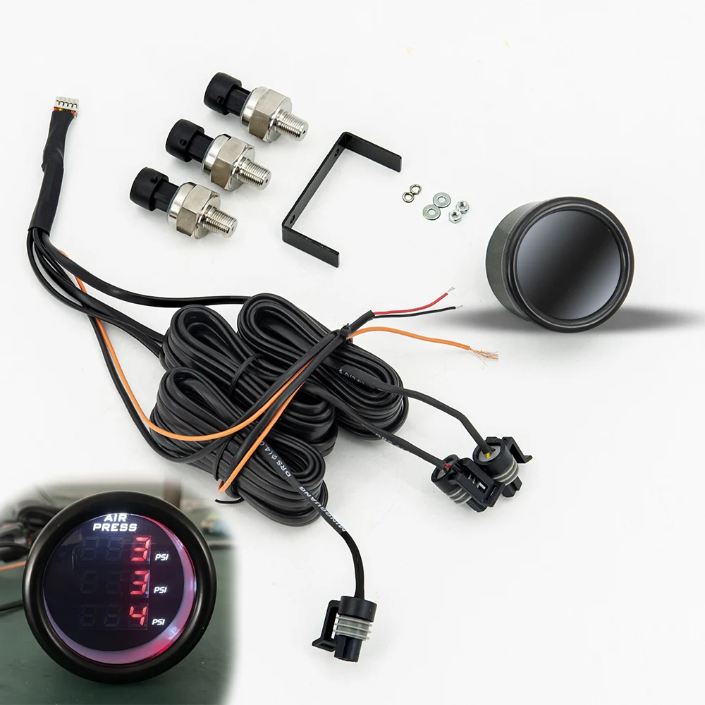

52mm three display air pressure gauge PSI air suspension RED&Blue LED With 3pieces 1/8NPT Electrical Sensors