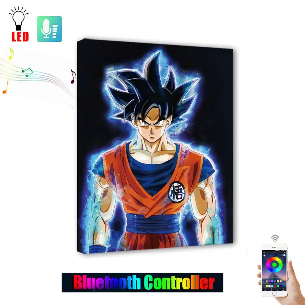 

USB Power bluetooth control Led Canvas Wall Decorative Dragon Ball Super Goku Picture Canvas Print Illuminate painting poster