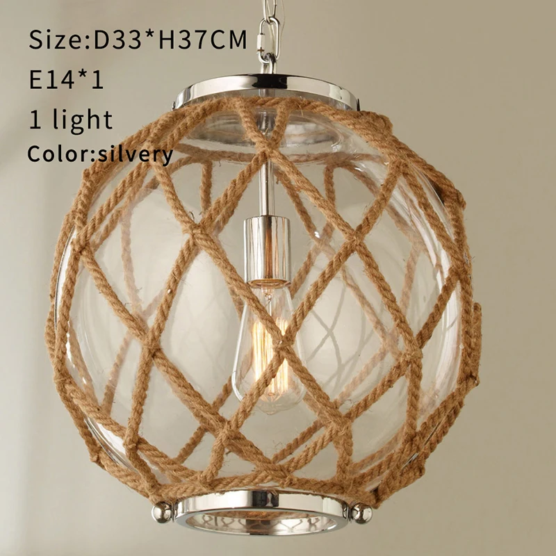 Industrial Glass Pendant Lamp Rope Gold 