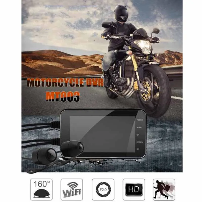 

WIFI 4" LCD 003 Motorcycle Dual DVR Camera HD 1920P 160 Degree IP65 Waterproof Dash Cam 1080P G-Sensor Moto Night Vision Camera