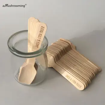 

laser engraved mini wooden spoons for desserts ice cream appetizers wedding bridal shower bridesmaid marriage candy bar favors