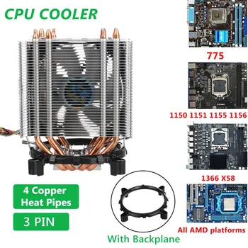 

3 Pin CPU Cooler Fan 4 Copper Heatpipe Fan Dual Tower CPU Cooling Fan Cooler Radiator for Intel 775/1150/1151/1155/1156/1366 AMD
