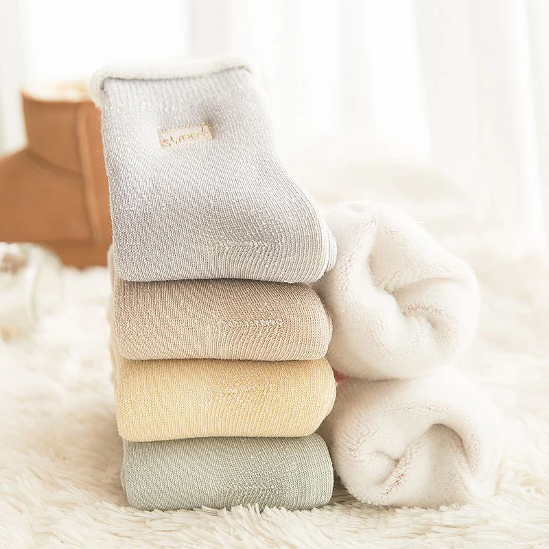 

New Woman Winter Warm Socks Plus Velvet Thick Wool Tube Cotton Inner Socks Ladies Girls Casual Slippers Fluffy Home Floor Socks