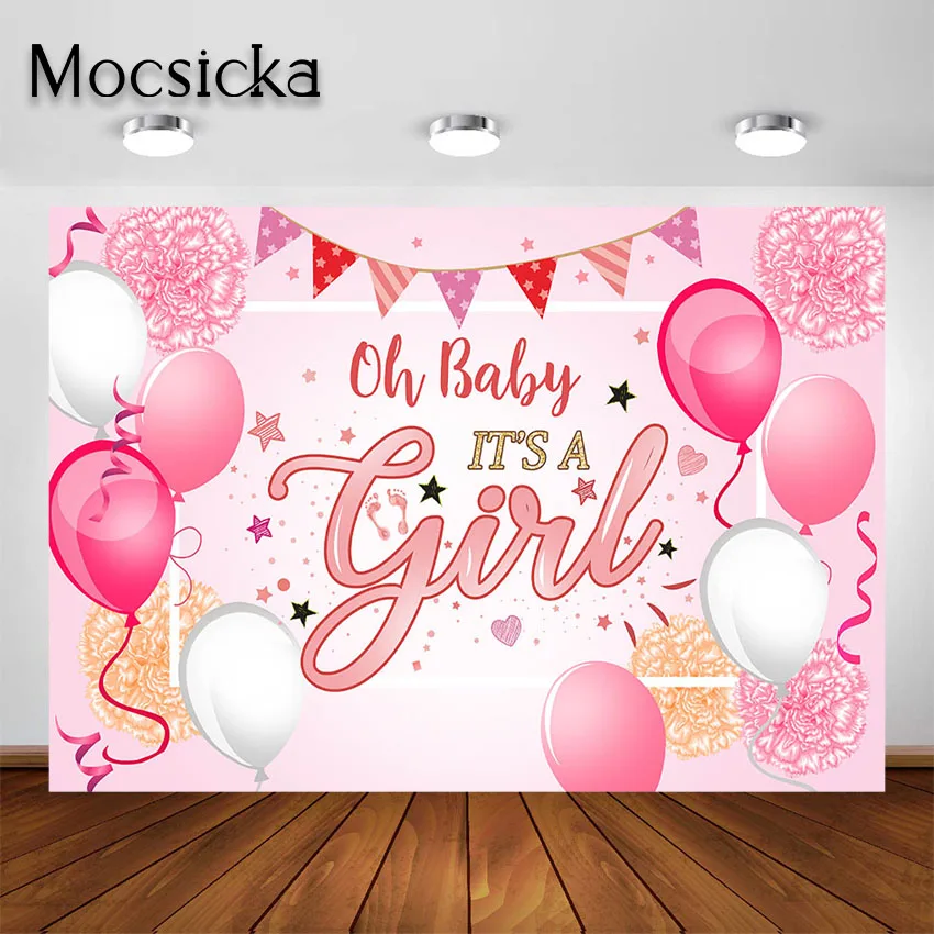 

Mocsicka It's a Girl Party Backdrop Pink Balloon Girl's Baby Shower Birthday Party Decorations Photography Background Photoshoot