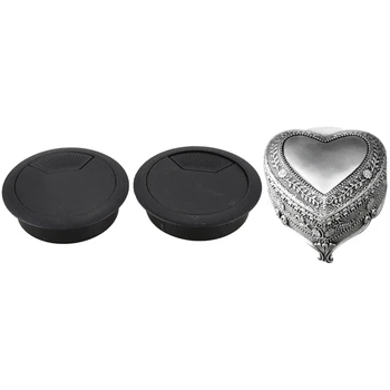 

2 Pcs 50mm Diameter Wire Cord Grommets Hole Cover Black & 1pcs Alloy Heart Shape Music Box Metal Clockwork