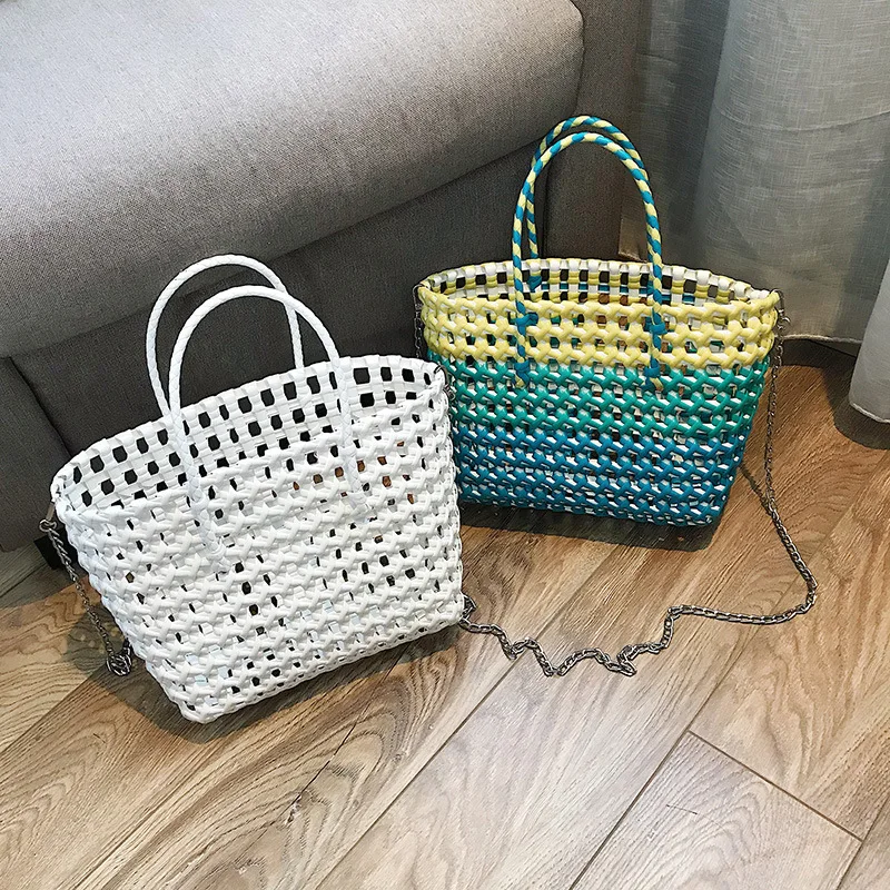 

2019 New Style Contrast Color Weaving Basket Summer Versatile Large Capacity Shoulder WOMEN'S Bag
