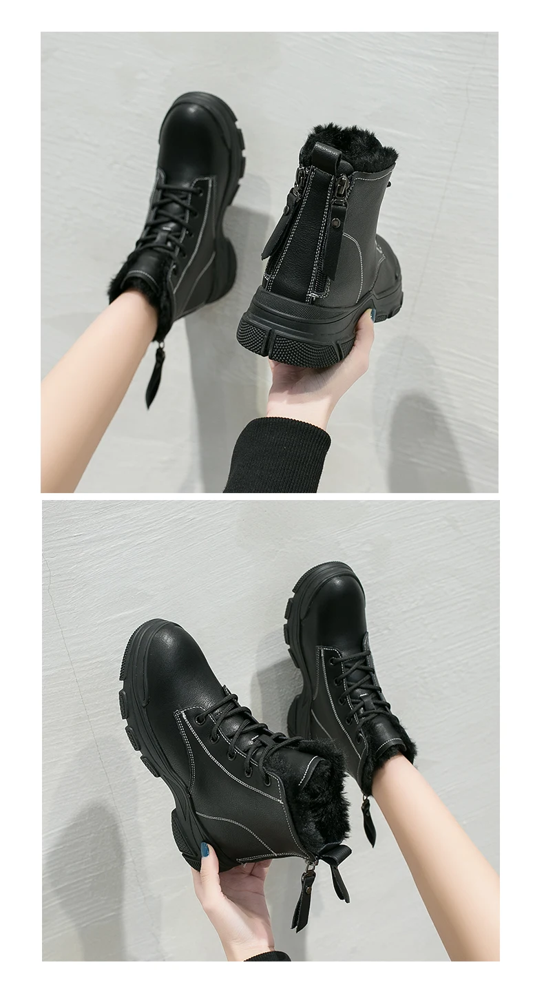 Новые зимние женские ботинки модные белые ботинки женская обувь черные ботильоны кожаные ботинки на шнуровке теплые ботинки на меху на платформе