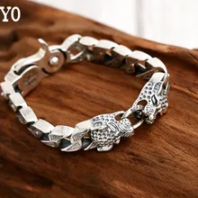 S925 стерлингового серебра ювелирные изделия Мужская Мода Панк тренд двойной головой леопарда личности ретро широкий браслет