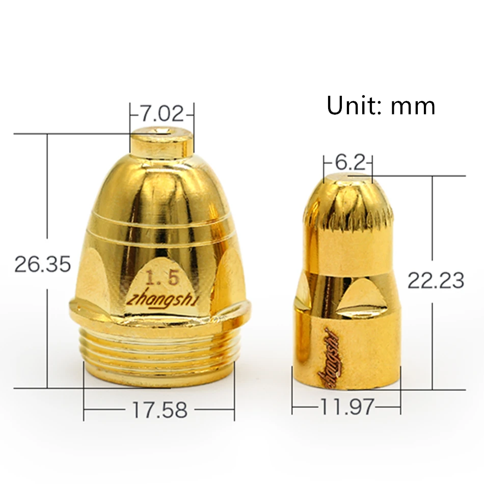 

Zhang's P80 Air CNC plasma cutting tip nozzle electrode nozzle upgrade durable gold yellow P80 EFI LGK-100 plasma cutter nozzle