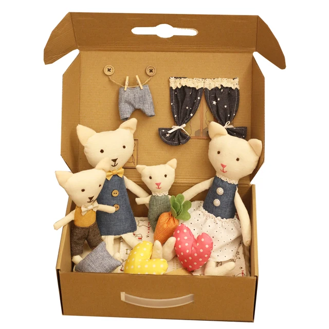 Plush dolls Cat Stuffed Animal Cartoon Kids Toys for Girls Baby Birthday Christmas Gift Cat family dollhouse 2