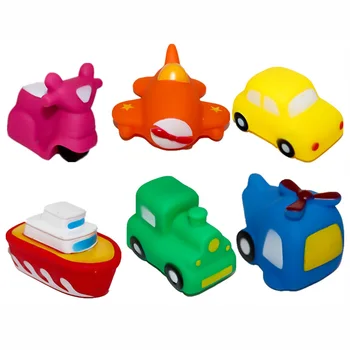 

6Pcs/Lot Children Water Toys Floating Non-Toxic Pinch Traffic Silicone Sound Soft Vehicle Models Bathtub Toys Baby Bath Toy