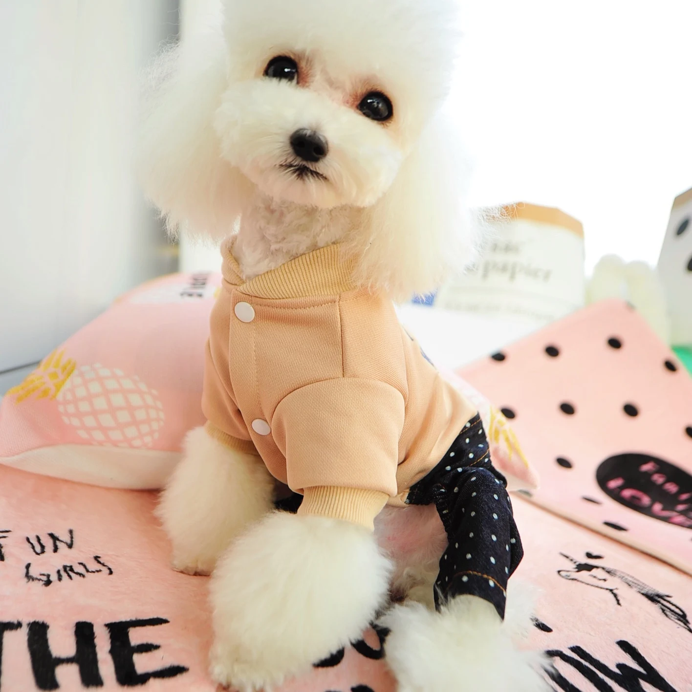 Дизайн, комбинезон с надписью «Love Mom Dad Dog» и джинсовыми штанами, осенне-зимняя одежда для домашних животных, куртка, спортивный костюм для Бишон чихуахуа, Прямая поставка