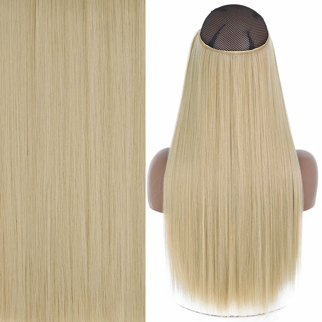 Synthetic No Clip Invisible Wire Hair Extensions Straight Natural Black Blonde One Piece False Hairpiece Halo Hair Extension Z-13