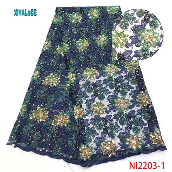 

African Lace Fabric 2019 Latest Nigerian high quality for Wedding Dress French Tulle Organza Sequins lace fabric YANI2203-1
