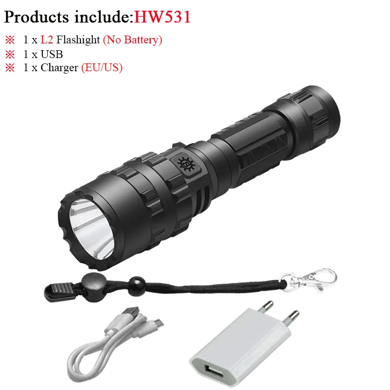 GHW531B1 Самый мощный тактический флэш-светильник usb фонарь светильник перезаряжаемый охотничий светодиодный флэш-светильник cree xml l2 ручная лампа - Испускаемый цвет: GHW531B1