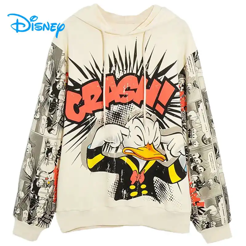 ディズニーパーカートレーナー女性漫画ドナルドダックプルオーバージャケットヴィンテージ原宿ストリート女性カジュアルなフード付きトップスファム パーカー スウェット Aliexpress