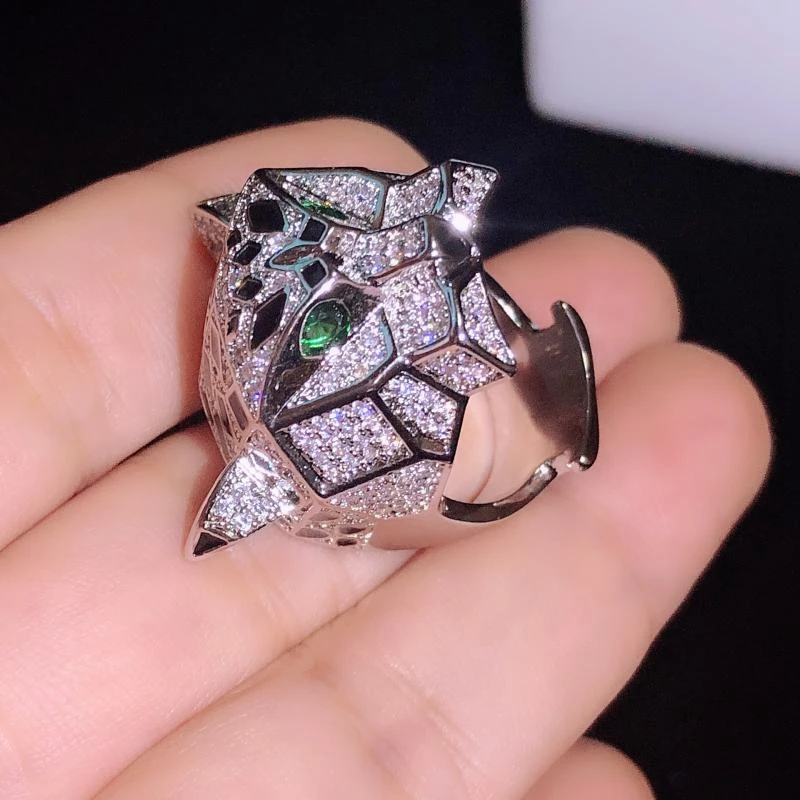 Green Eyes Leopard Finger Ring Paved AAA Zircon Stone Panther for Men Women Party Jewelry Gold Rose | Украшения и аксессуары