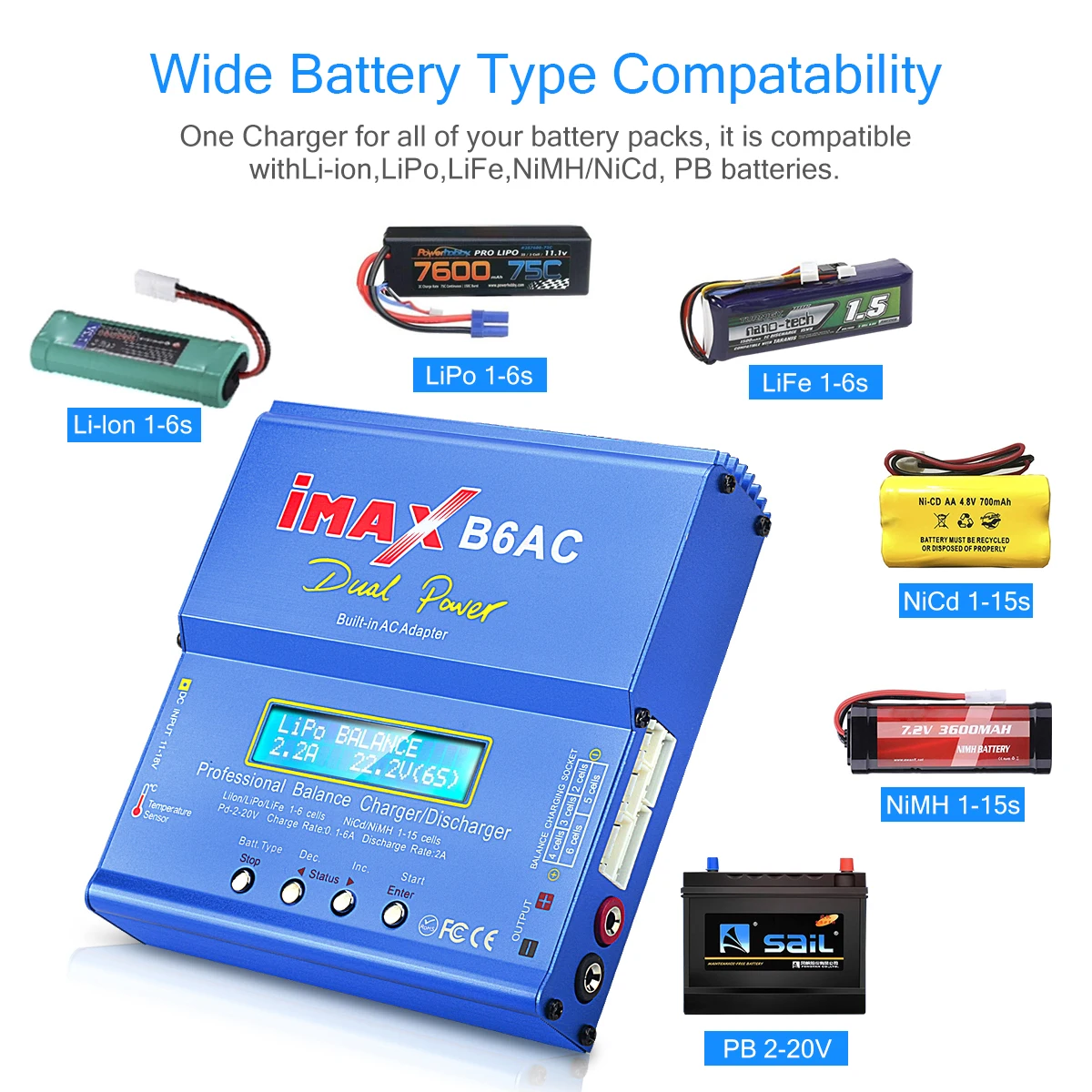 Caricabatterie RC 80W iMAX B6AC 6A Doppio Canale B6 AC Li-ion Nimh Nicd Lipo Batteria Schermo LCD Digitale Scaricatore Caricabatterie Bilanciato_voghion.com