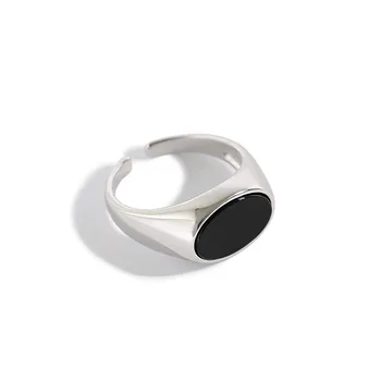 

Simple Normcore Style Geometric Black Agate Ring Women's Adjustable Opening