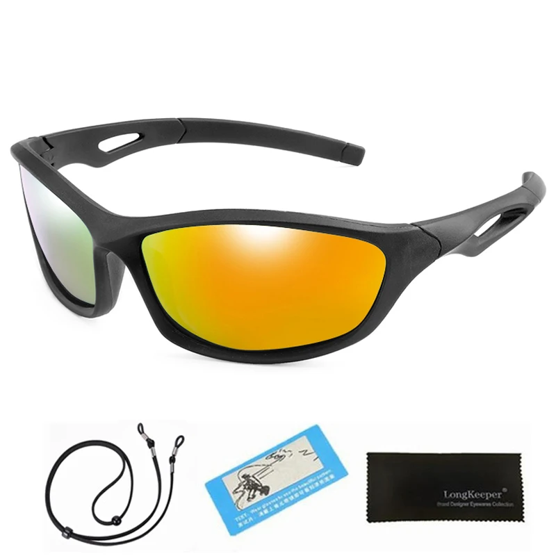 Новые Детские поляризованные солнцезащитные очки, детские спортивные солнцезащитные очки для мальчиков и девочек, гибкие защитные очки с ремешком - Цвет линз: Black Orange
