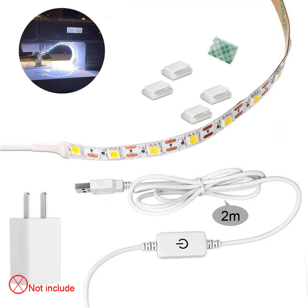 5V LED Sewing Machine Light Strip USB Powered 5050 2835 60LED With Touch Dimmer Switch White Flexible Adhesive Tape Lighting Kit