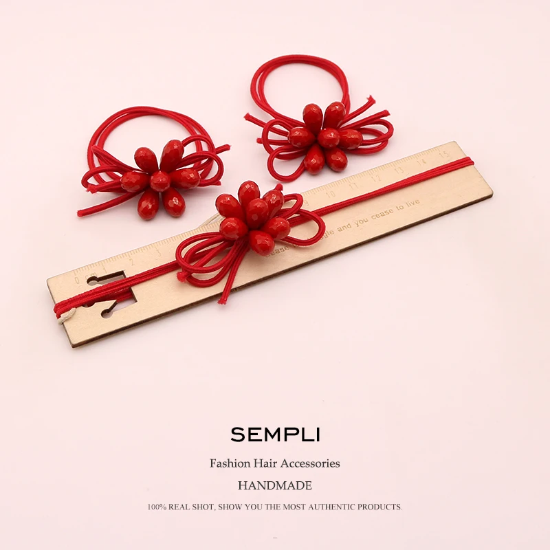 Sempli красный цветок Лепесток Форма цветочные девушки сильные эластичные женские эластичные ленты для волос Детские резинки Haar аксессуары резинки