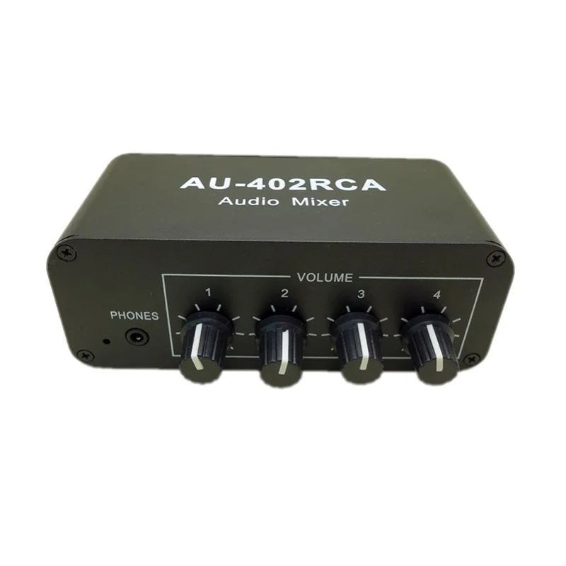 AU-402RCA 12V Stereo Audio Mixed Distributor Signal Selector switcher 4 Input 2 output RCA Volume Controls Headphones Amplifier musical instrument amplifiers