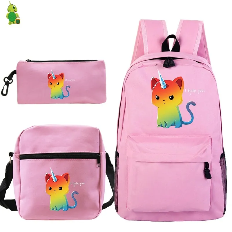 Mochila Единорог Рюкзак 3 шт./компл. школьные сумки для подростков мальчиков и девочек рюкзак средней школы Для женщин рюкзаки сумка пенал для ручек - Цвет: 1pink backpack