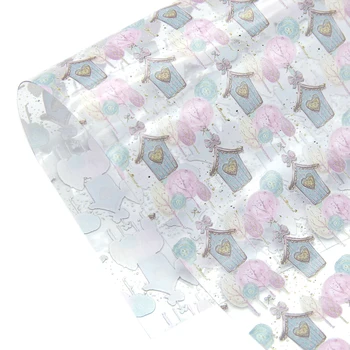

David accessories 20*34cm Transparent UV Printing Synthetic DIY Bow Bag Material Party Decoration Faux Leather Fabric,1Yc8161