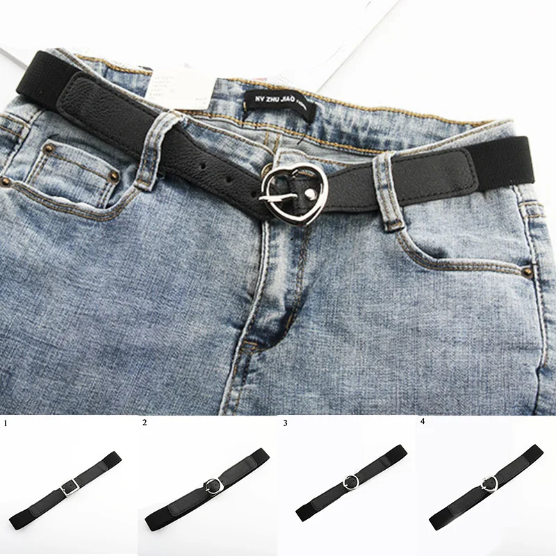 

New Classic Faux Leather Women Waistband Jeans Dress Belt Round Oblique Metal Pin Buckle Braided Belt Black Belt Elastic Band