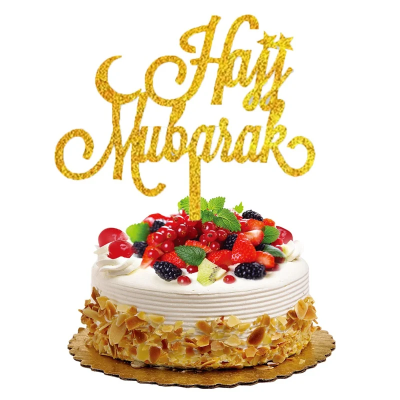 Черная блестящая золотая бумага Eid Mubarak Cupcake Toppers Для мусульманской Eid еда для вечеринки выбирает Декор кекса Mubarak Topper
