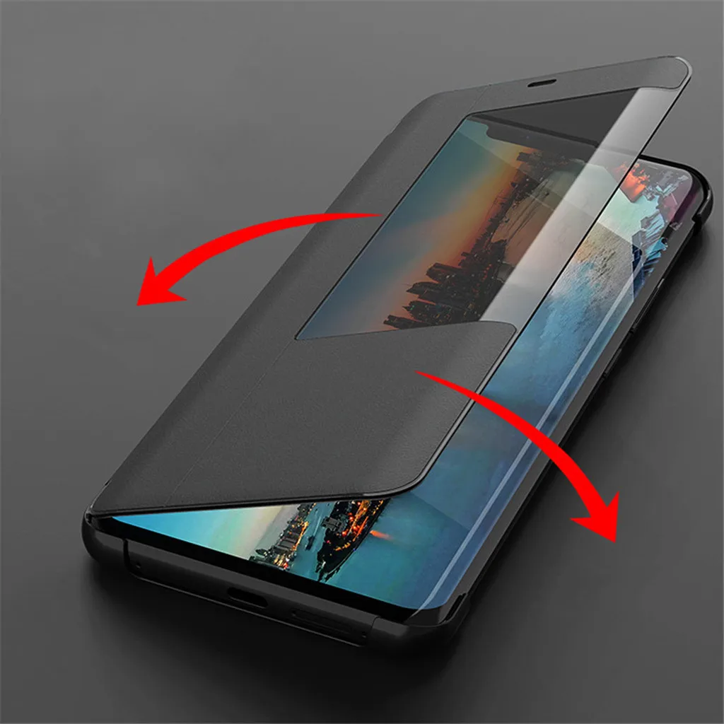 Luxury Sleep Wake Clear View Flip Cover Flip Leather Case Cover TPU+PC Kickstand Dirt-resistant For HUAWEI MATE 20 6.53 inch