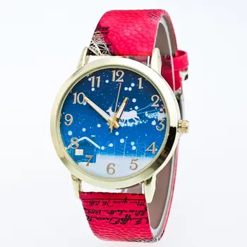 

Quartz Watch Milu Deer Snow Pattern Cabin Litchi Leather Strap Round Dial Exquisite Workmanship Casual High Quality Hot