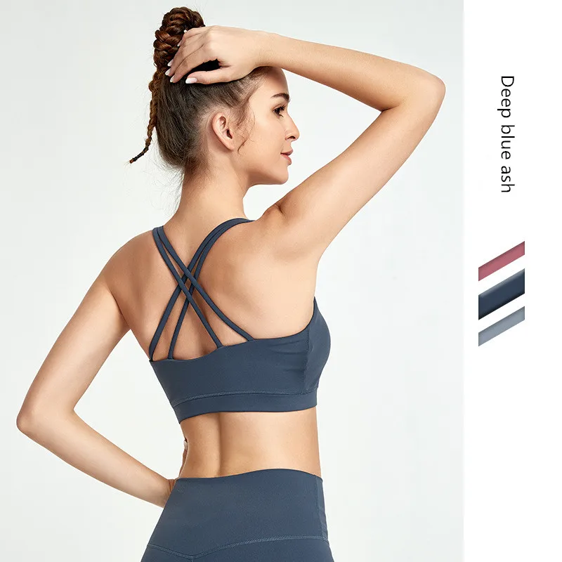 

2020 Push Up Training Sport Bras Women High Support Cross Straps Athletic Fitness Bras Nylon Padded Yoga Gym Bras Crop Top Women