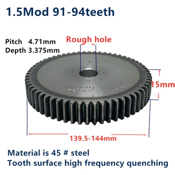 

1pc Spur Gear pinion 91teeth-94teeth 1.5Mod 1.5 M=1.5 Blank bore Teeth 45# steel positive gear CNC gear rack 91t 92t 93t 94t