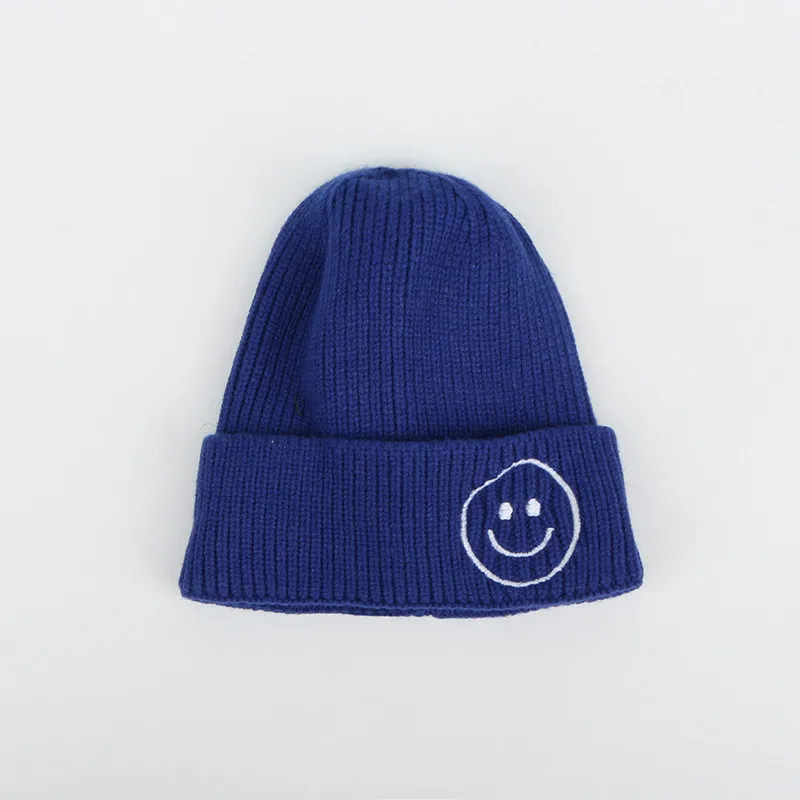 Children Candy Color Hat Winter Kids Knitted Hat Smile Face Solid Cap Ear Flap Beanie Crochet Baby Boys Clothes Girls Warm Hats