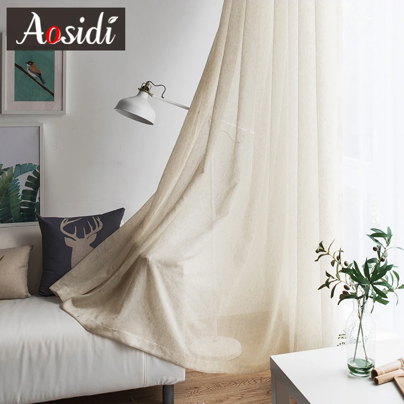 Lino Beige tulle tende per il salone Moderno lino sheer tende per la camera da letto Solido tenda del voile per i bambini finestra tende