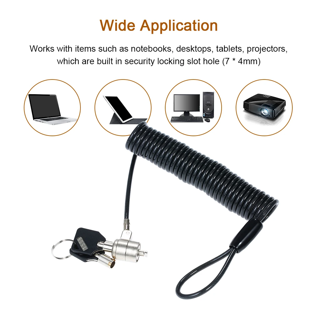 

Hot 6.6 Feet Portable Notebook Lock Laptop Lock and Security Cable with 2 Keys Anti Theft for PC Laptop Projector Tablet (Black)
